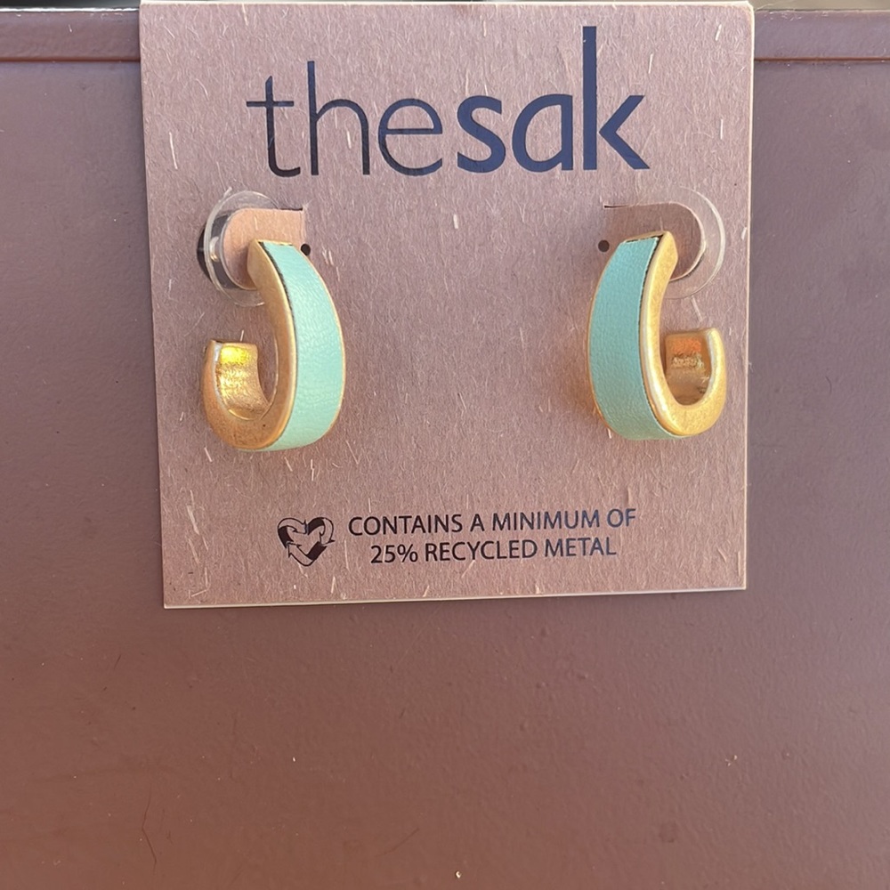 The Sak gold tone/aqua leather earrings